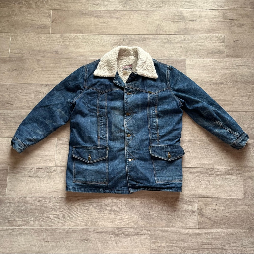 Vintage 1960's Lee Storm Rider Fleece Lined Denim Jacket Size XL Made In USA